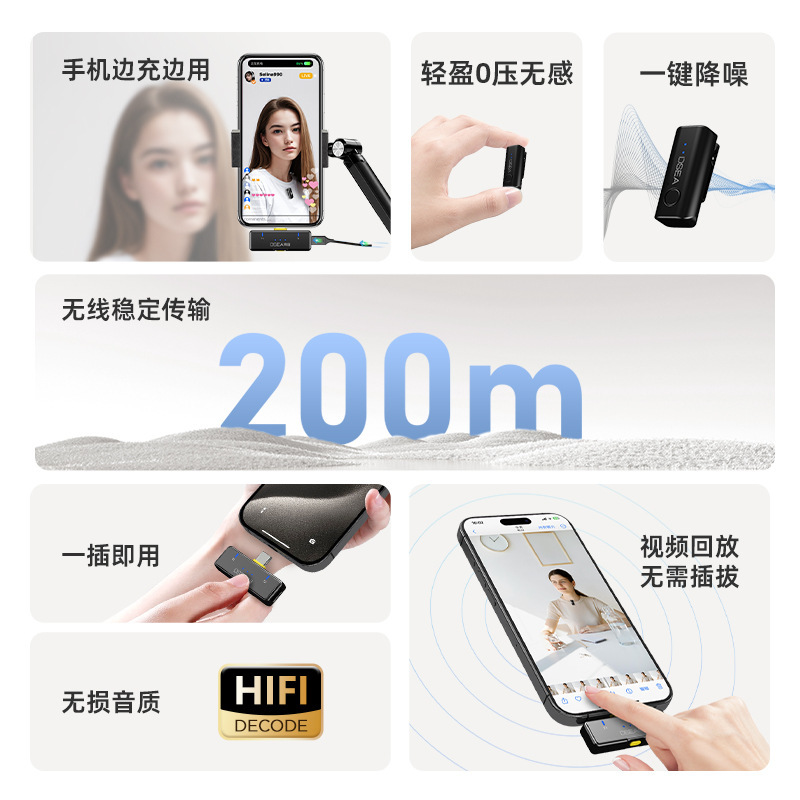 Deyin M2S ワイヤレスラベリアマイク屋外ライブ放送高品質長距離伝送ノイズリダクション軽量マイク|undefined