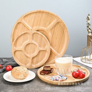 Japanese Five-Compartment Round Wooden Tray Household Snack Dried Fruit Tea Tray Round Dinner Plate Fruit Tray Wholesale