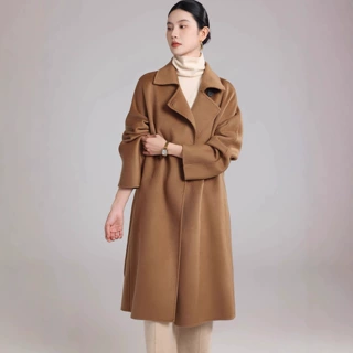 2026秋冬新款羊绒双面高级感腰带中长款女翻领羊毛大衣女毛呢外套