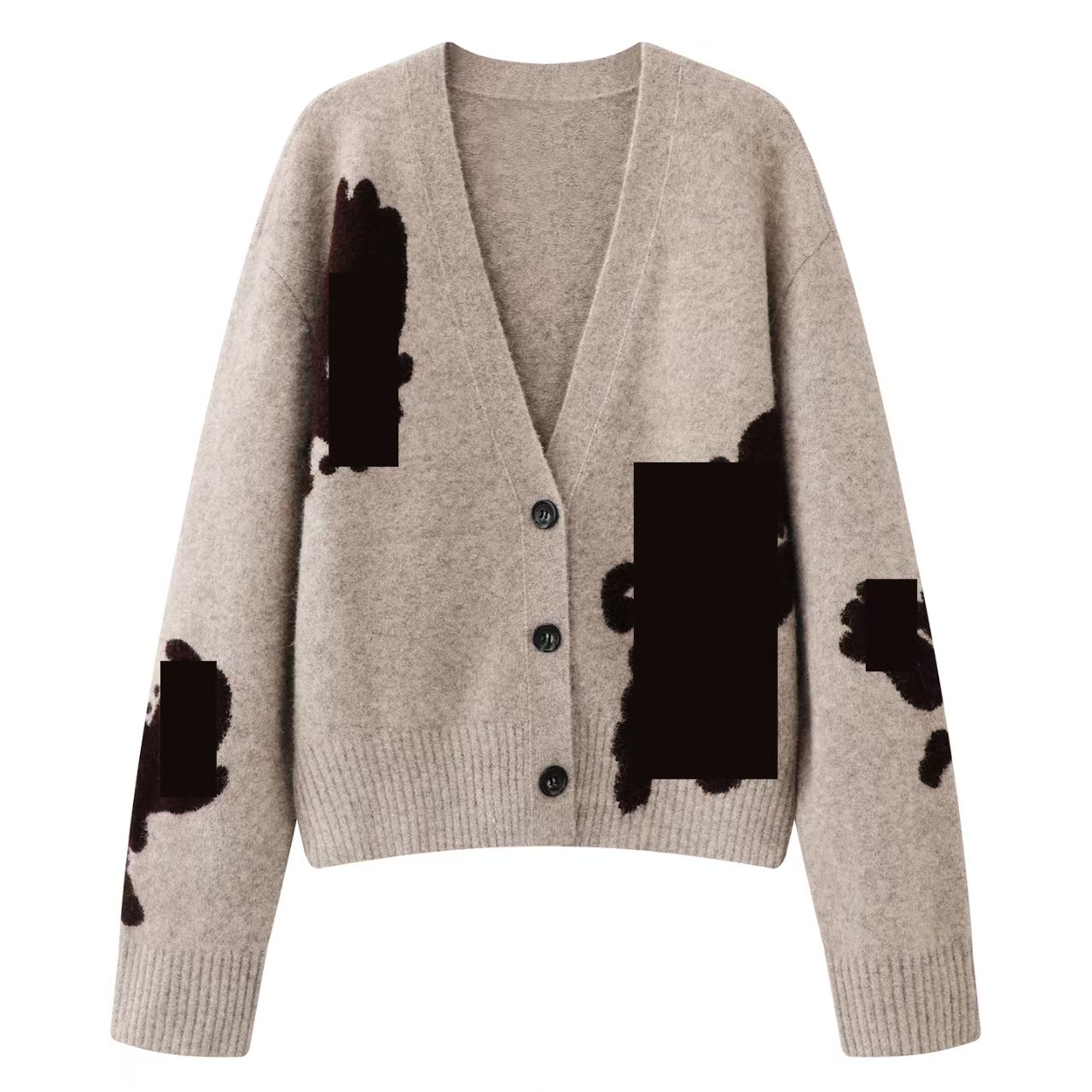 现货2025冬季新款宽松休闲撞色花卉提花V领针织开衫女 MBE4CAR002