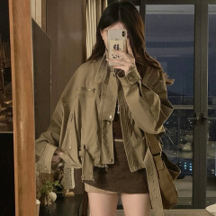 重磅复古工装风宽松短款机车巴恩风夹克外套女2025秋季新款