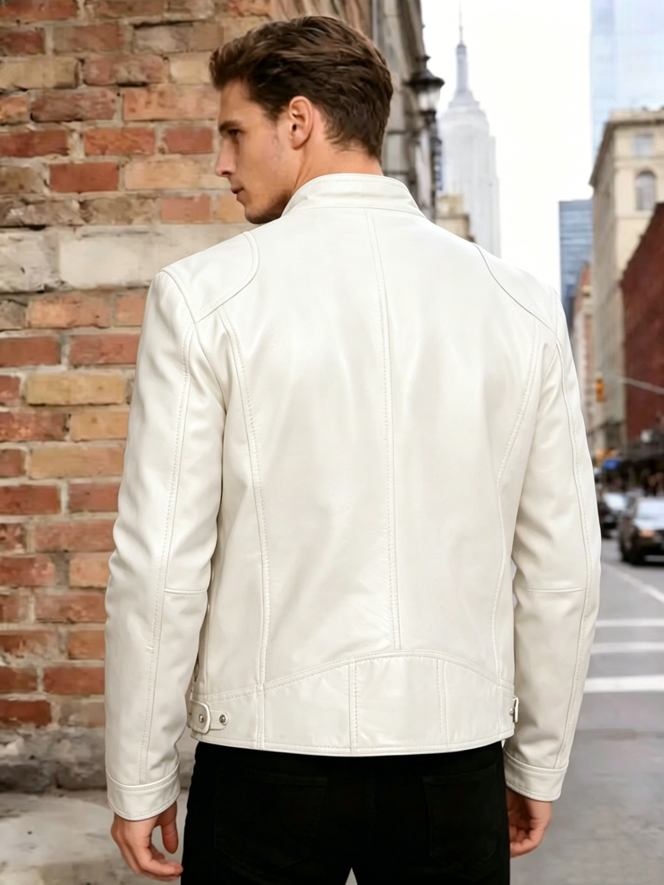 Men's Slim Fit Stand Collar PU Leather Motorcycle Jacket Trendy Short Outerwear Casual Fashion For Autumn Winter_viptrois.com