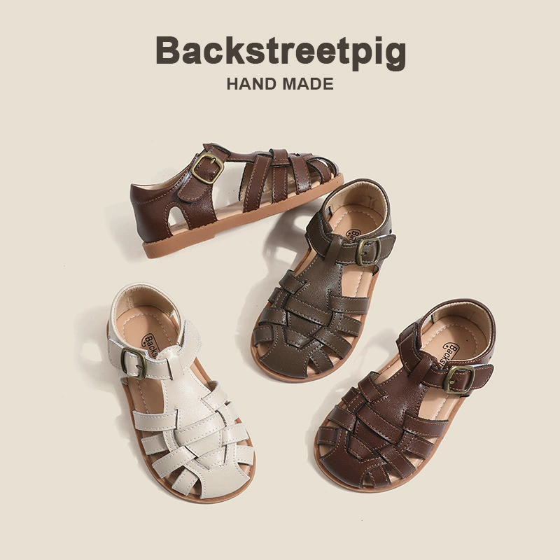 Детские сандалии девочки Летние детские ботинки Мальчики Детские пляжные ботинки Маленькая девочка римские тканые сандалии на мягком дне