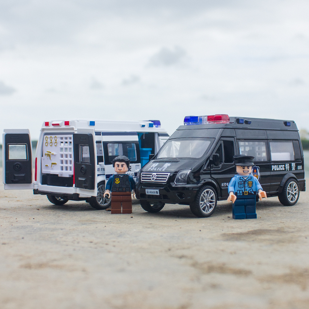 1: 32 (customizado) aleación de rescate de bomberos modelo de coche de seguridad puerta trasera abierta camilla desmontable juguetes sonoros y ópticos image 5