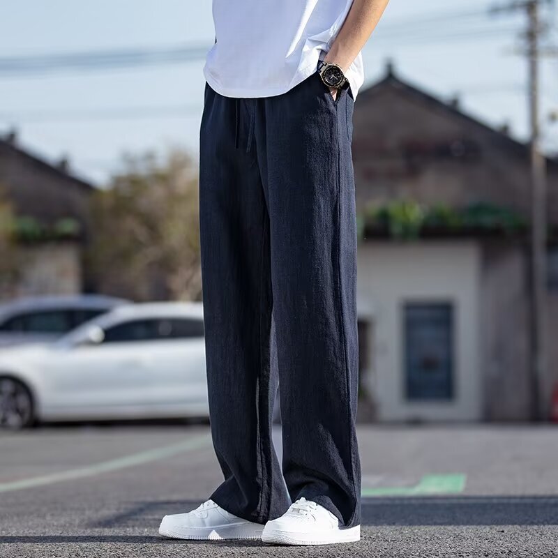 Linen Pants Men's Autumn Thin Cotton and Linen Pants Autumn New Straight Loose Wide Leg Pants Men's Casual Pants