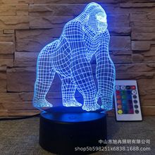 亚马逊新款3D小夜灯大猩猩系列黑色触摸七彩裂纹16色USB床头台灯