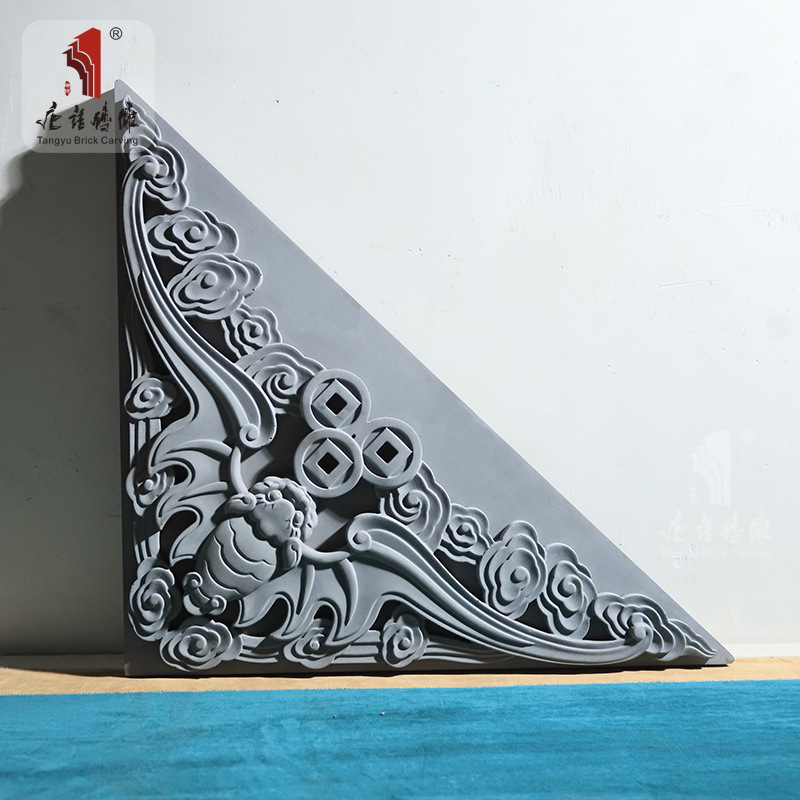唐语砖雕影壁照壁墙装饰四角迎门墙背景墙角花 60cm荷花龙纹角花
