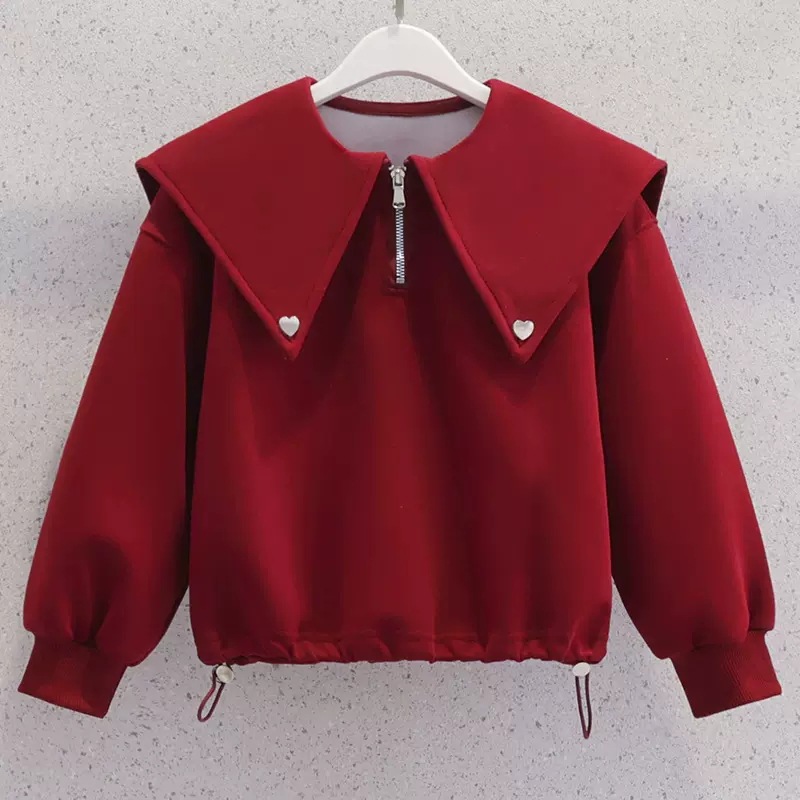 New spring style girls' sweatshirt, fashionable children's school style long-sleeved children's clothing, girls' spring and autumn casual Peter Pan collar top