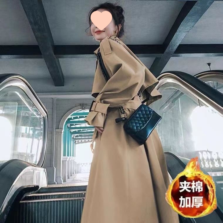 Khaki Windbreaker Women's Spring and Autumn New Korean Style Loose British Style Mid-Length Coat for Small People