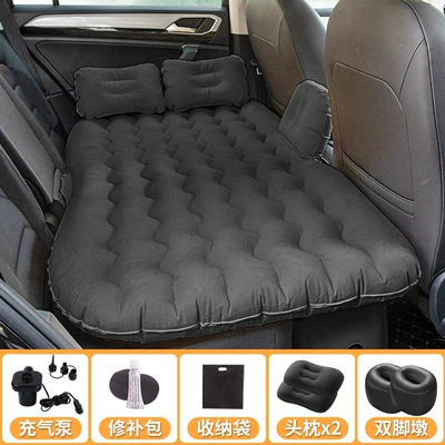 Vehicle-mounted inflatable bed – Split Without Obstructions - flocking-with-gears-black-double-storage-piers-headrest-electric-pump