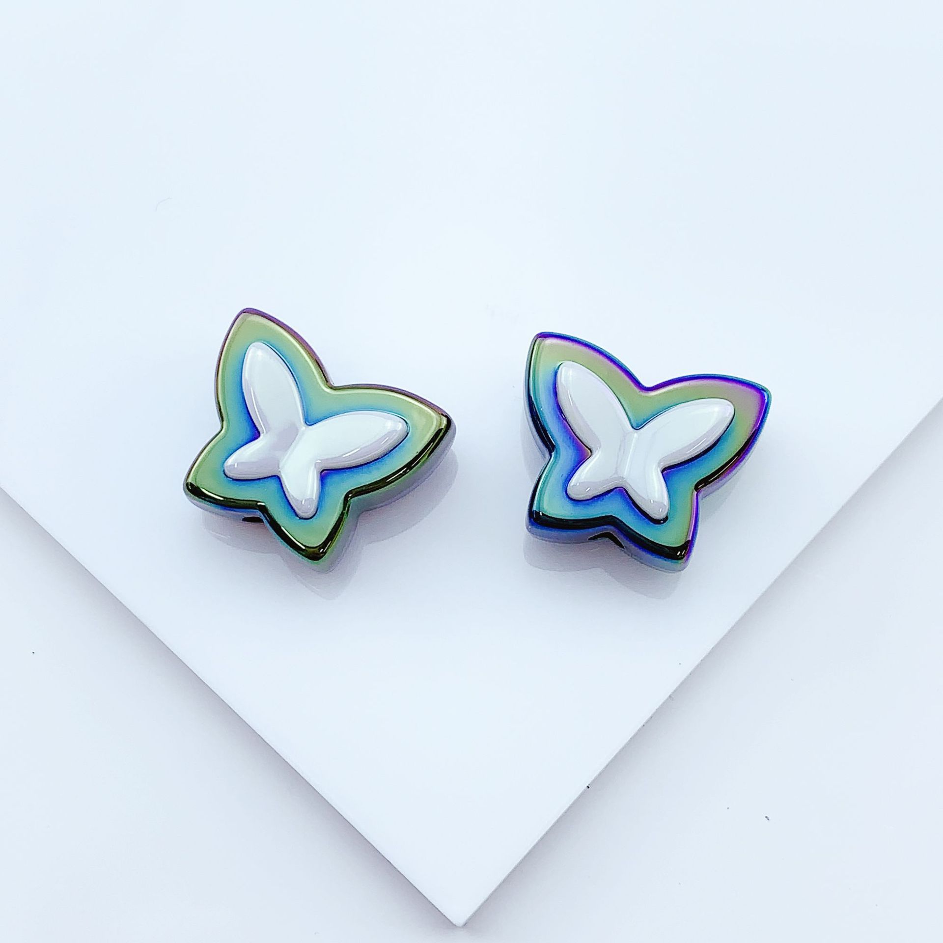 Cuentas de acrílico UV plateado serie oscura con agujero recto, para DIY pulseras, collares, cadenas de teléfono móvil y accesorios de joyería.