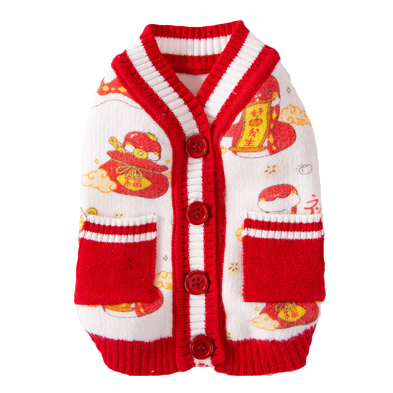 Serpiente de oro anuncio de Año Nuevo suéter festivo gato muñeca de manga larga otoño invierno ropa de gato mascota mayorista image 5