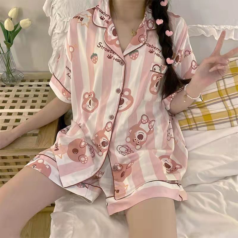 La celebridad de Internet se puede usar fuera de la entrega de dos piezas de verano Pijamas de manga corta de verano de las mujeres de estilo coreano flojo encantador de la muchacha Linda