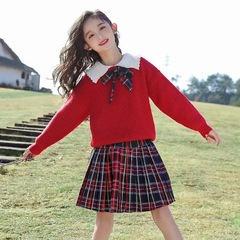 Girls' Autumn Suit Winter New Children's Knitted Two-piece Set College Style Sweater Short Skirt Western Style Girl's Skirt