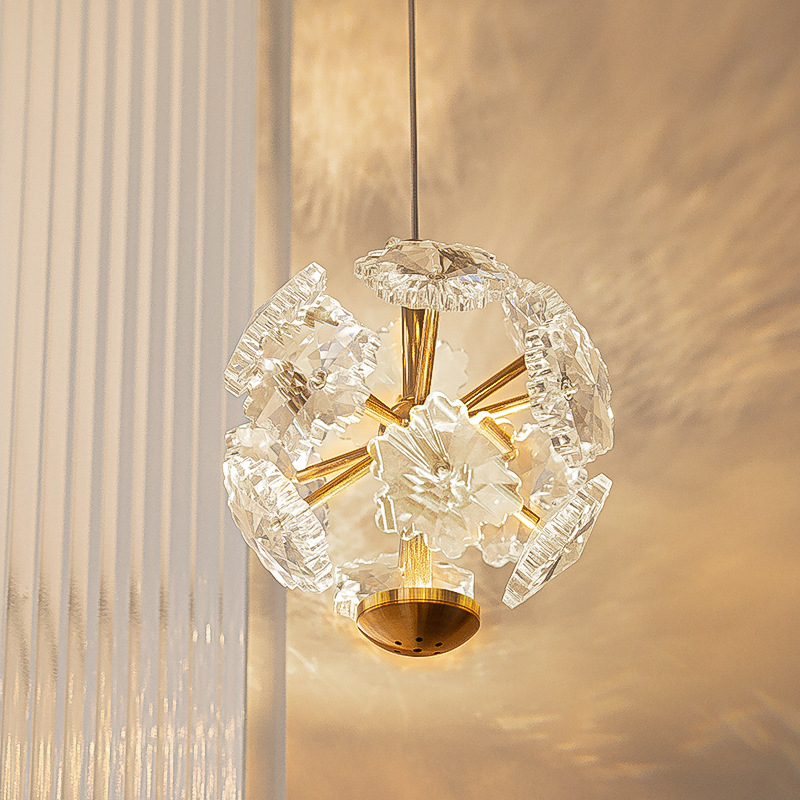 Lightweight Luxury French Crystal Bedside Pendant Lamp with Postmodern High-End Dandelion Creative Dining Room Restaurant Bedroom Suspension Lamp