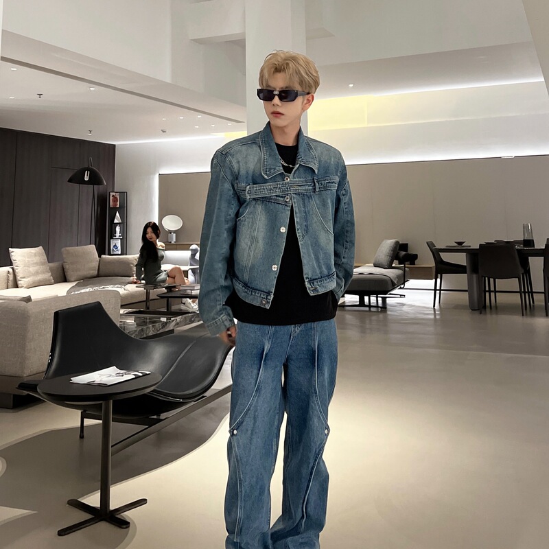 Korean style washed distressed Denim coat men's versatile loose casual retro jacket top fashion brand spring and autumn fashion