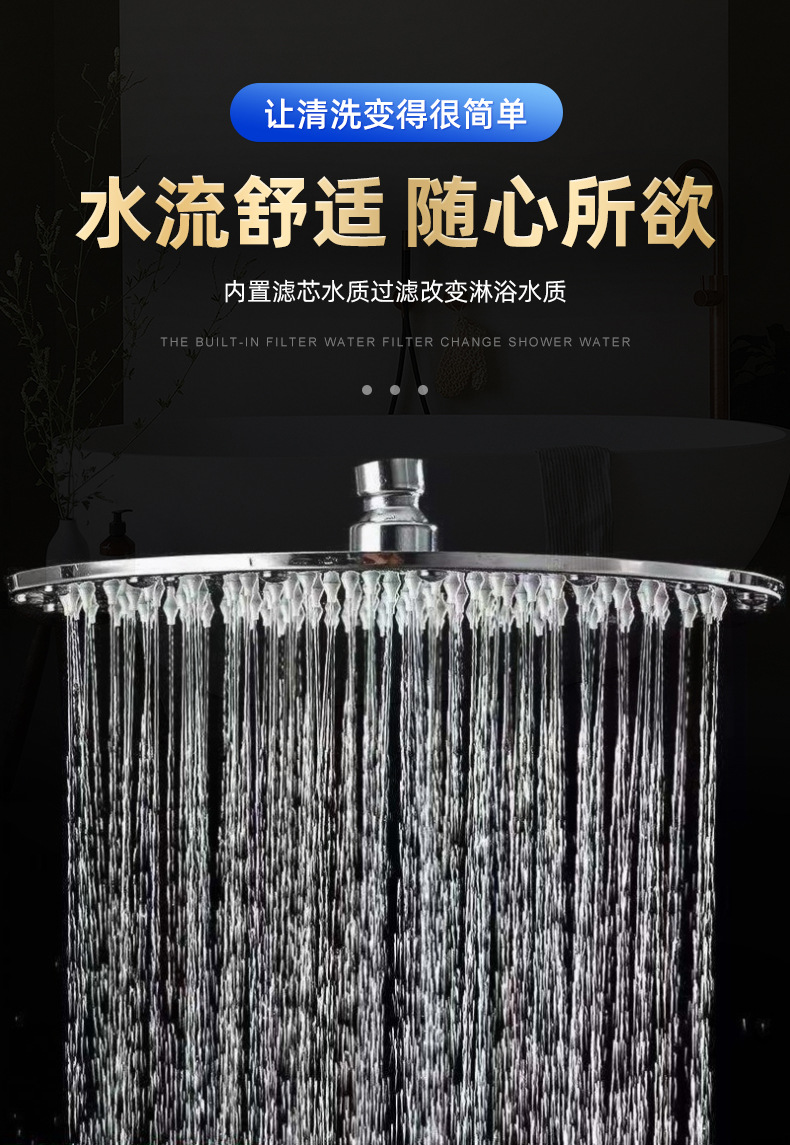 Cross-border bathroom stainless steel showerhead, shower head, rain shower roof, large water spray, bathing, pressurized showerhead details Picture