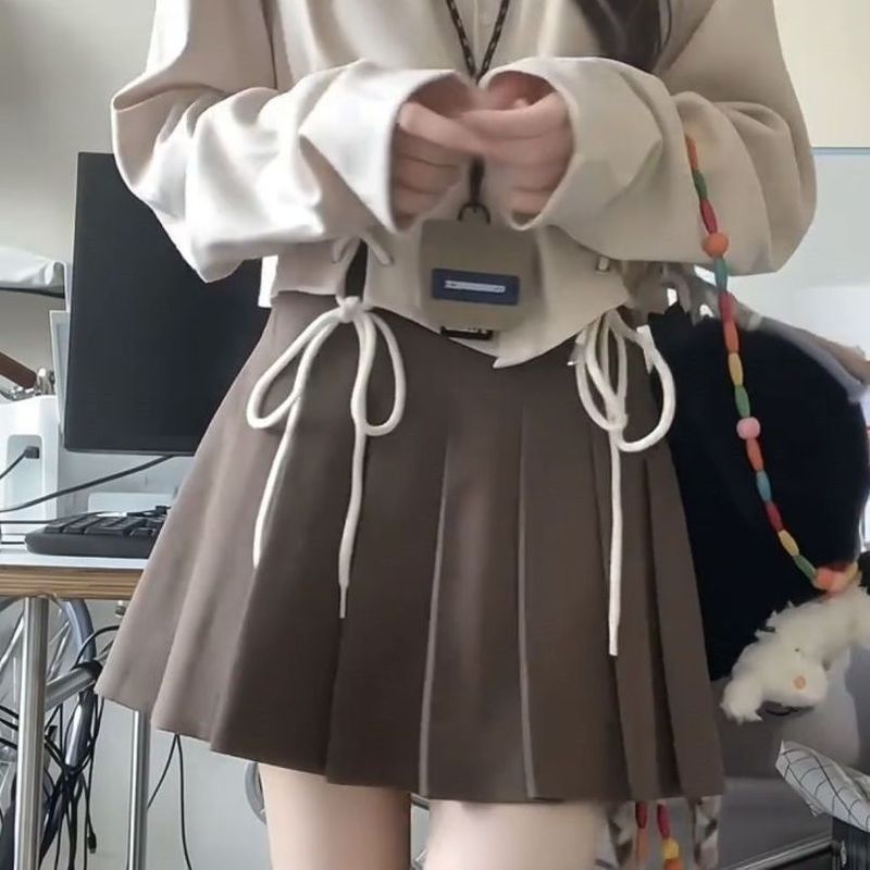 两件套装女 秋季新款学院风绑带长袖衬衫上衣女+百褶短裙休闲套装|undefined