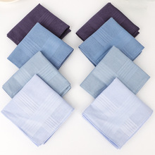 素色纯棉男士手帕纯色缎纹口袋巾茶巾套装老式手绢亚马逊跨境款