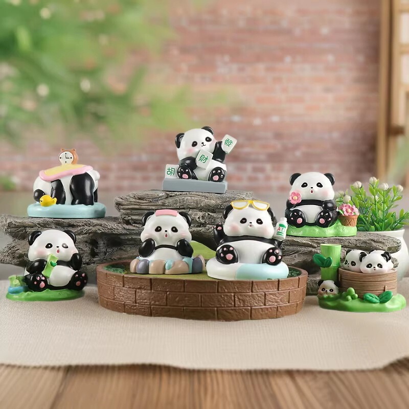 Flower Daily Blind Box Ornaments Cute Panda Peripheral Doll Handmade Creative Home Decorations Resin Crafts