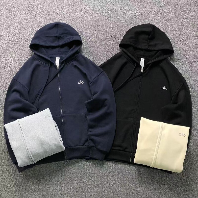 Authentic Version of High-Quality Cross-Border Trade Alo A1O Same-Style Fabric Hooded Cardigan Sweatshirt for Men and Women, Couple's Matching Style Authentic Version of High-Quality Cross-Border Trade Alo A1O Same-Style Fabric Hooded Cardigan Sweatshirt for Men and Women, Couple's Matching Style