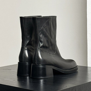 A generation of new washed cowhide boots men's retro round head increased 6cm side zipper high leather boots