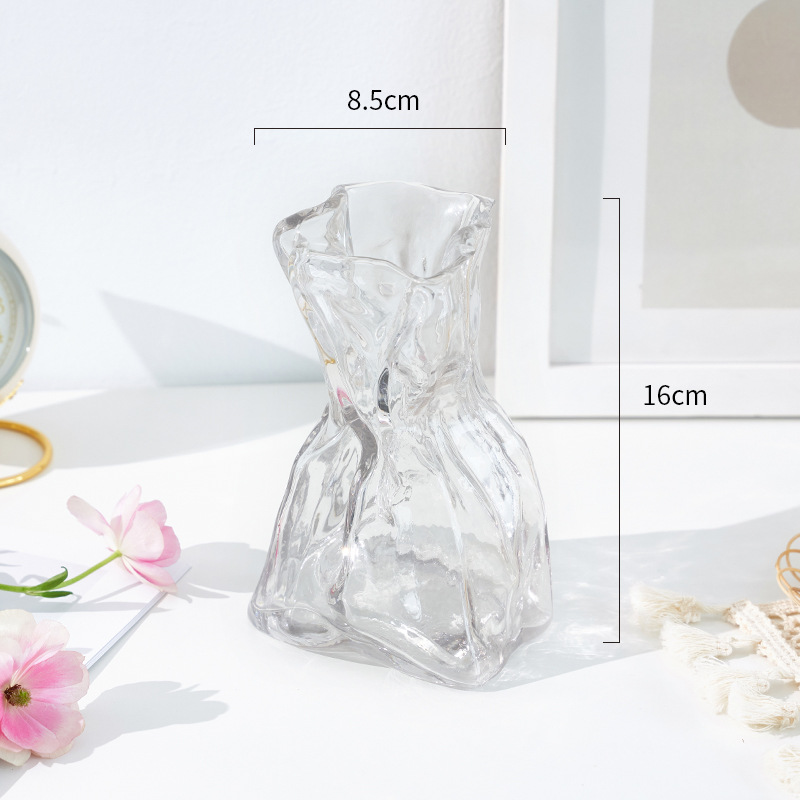 Moderno simple transparente fantasía papel origami jarrón de vidrio de alto nivel de sensación de sala de estar flor hidropónica decoración floral