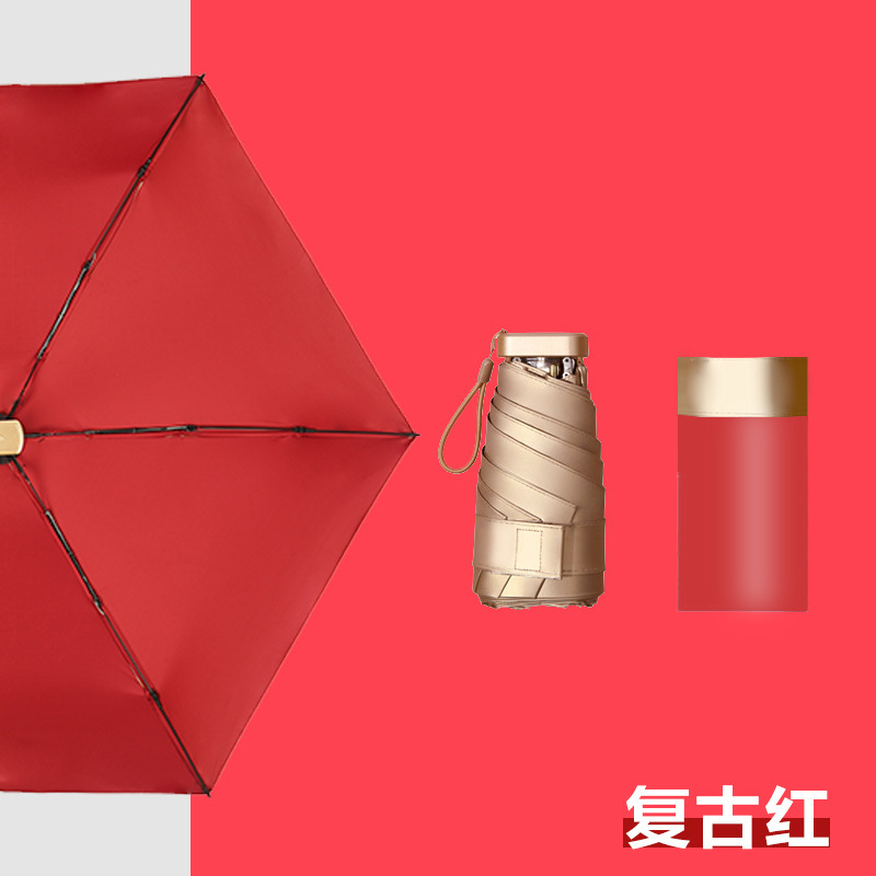 レトロ赤チタン金六折傘