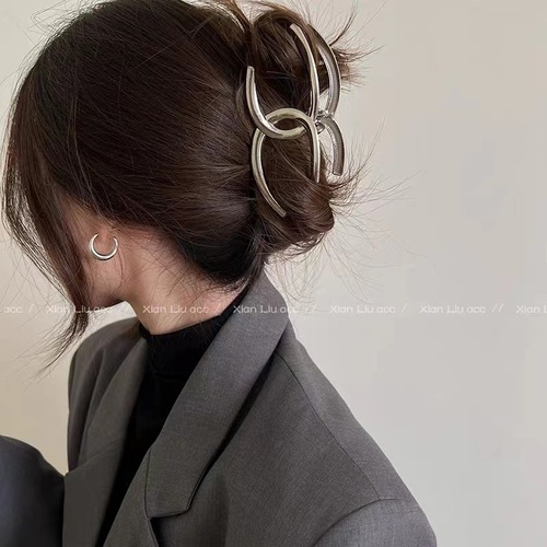  New Silver Metal Shark Clip Hairpin Women's Back Hairpin Large Grappling Clip Headwear Clip Summer