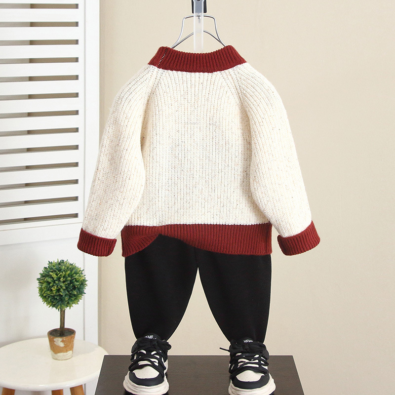 6930 Camisa de fondo grueso para niños Suéter de punto exterior para niños 2025 otoño e invierno nuevo suéter estilo occidental ropa de invierno para bebés