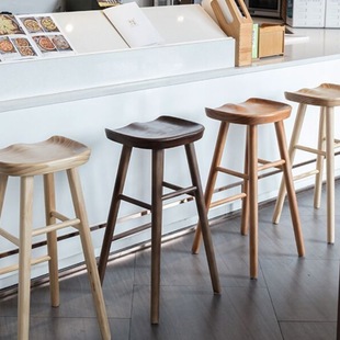 Scandinavian Bar Chair Bar Chair Solid Wood Household Chair High Stool Mobile Phone Shop Stool Modern Minimalist Bar Chair Bar S^