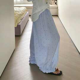 波点裤子棉绸遛弯裤女夏季薄款花苞裤宽松休闲裤透气防蚊裤长裤