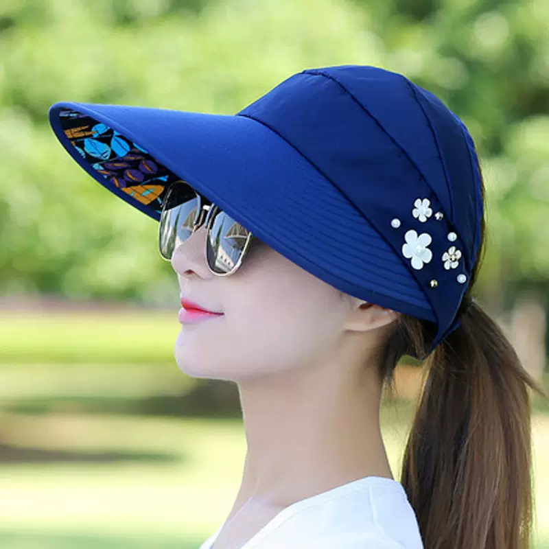 太阳帽夏季遮阳帽女士可折叠防晒帽沙滩大沿凉帽骑车帽空顶防紫外