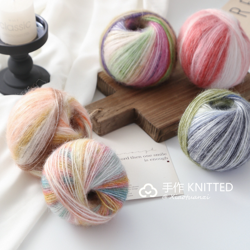 Duan dyed gradient color silk mohair wool thread small cloud sausage scarf thread hand-woven shawl sweater thread group Duan dyed gradient color silk mohair wool thread small cloud sausage scarf thread hand-woven shawl sweater thread group