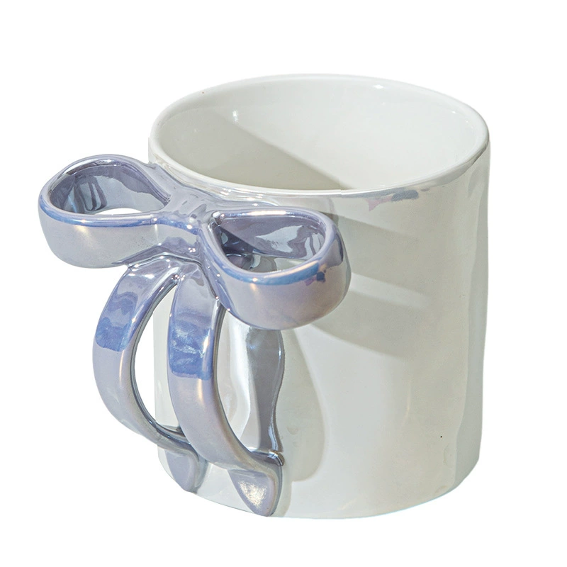 Ceramic Bow Mug, Electroplated Nordic Design, 350 ml, Decorative Handle Bow