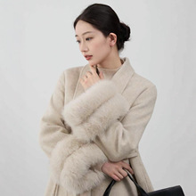 秋冬新款双面羊毛大衣翻领袖口双狐狸毛高级感大衣女双面羊绒外套