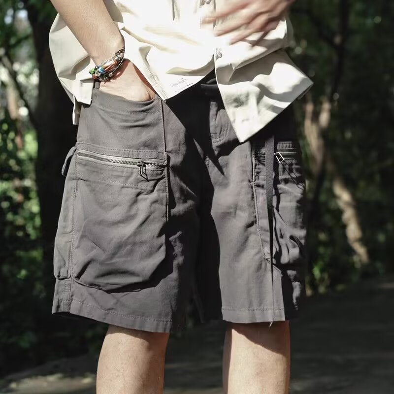 Men's Large Pocket Cargo Shorts Japanese Style Trendy Loose Five-Point Shorts Summer Thin American Functional Sports Mid-Length Shorts