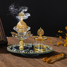 金色旋转莲花香薰炉套装阿拉伯香炉香料玻璃罐摆件客厅香薰香插