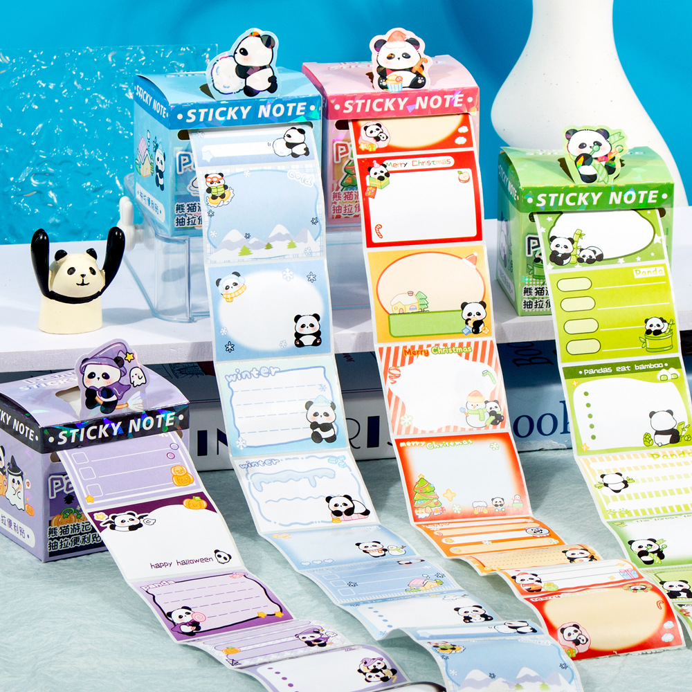 Adorable panda pequeño tesoro nacional pastillas creativas caja de leche dibujo de notas auto-adhesivas estudiantes de primaria aprenden papelería