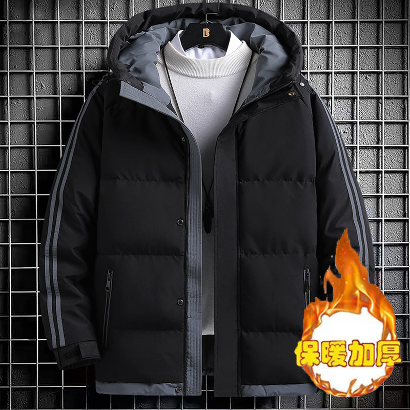 メンズ冬用クロスボーダーダウンコットンジャケット、トレンドブランド、厚手、保温、防水、フード付き、カップルスタイル、コート、綿入れジャケット