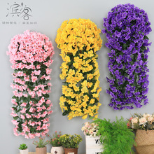 跨境仿真紫罗兰壁挂花藤室内装饰墙壁花假花吊花客厅挂墙花塑料花