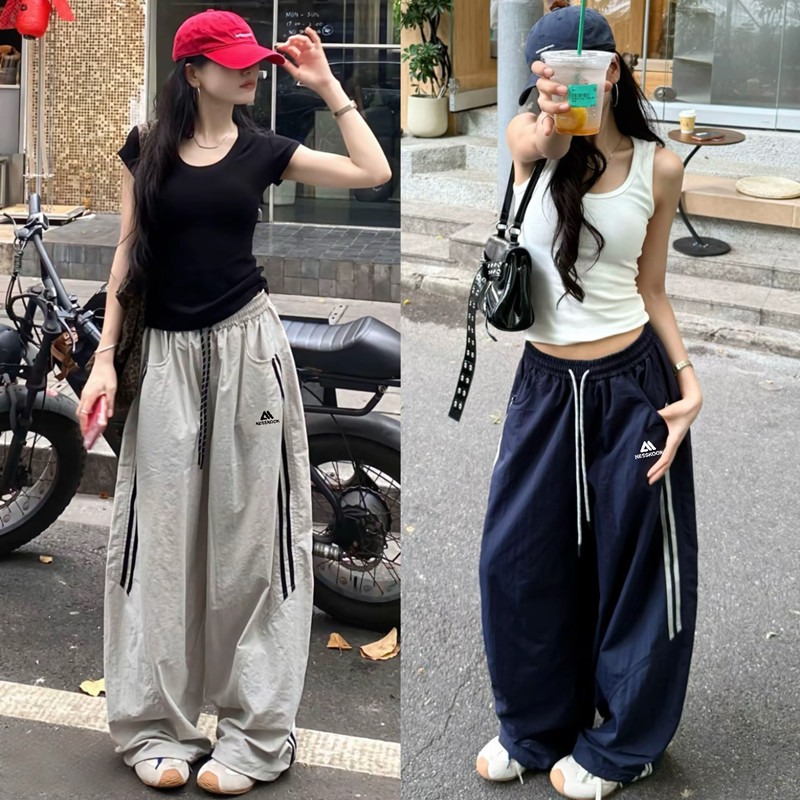 American Retro Street Fashion Sports Pants 2026 Summer New Loose Slimming High-Waisted Embroidered Double Stripe Quick-Dry Pants American Retro Street Fashion Sports Pants 2026 Summer New Loose Slimming High-Waisted Embroidered Double Stripe Quick-Dry Pants