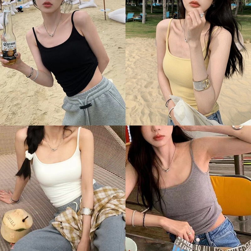 Zhang Beibei's Same High-End Version of Breast-Revealing Bra, Pure Desire, Slim Fit, Versatile Small Camisole with Removable Chest Pad