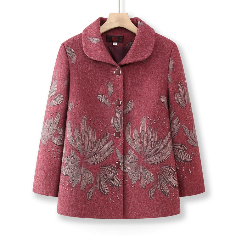 Бабушка новый ранний осенний пиджак с лацканом для пожилых женщин осенняя имитация шерстяной топ 60-летняя мама осенняя одежда