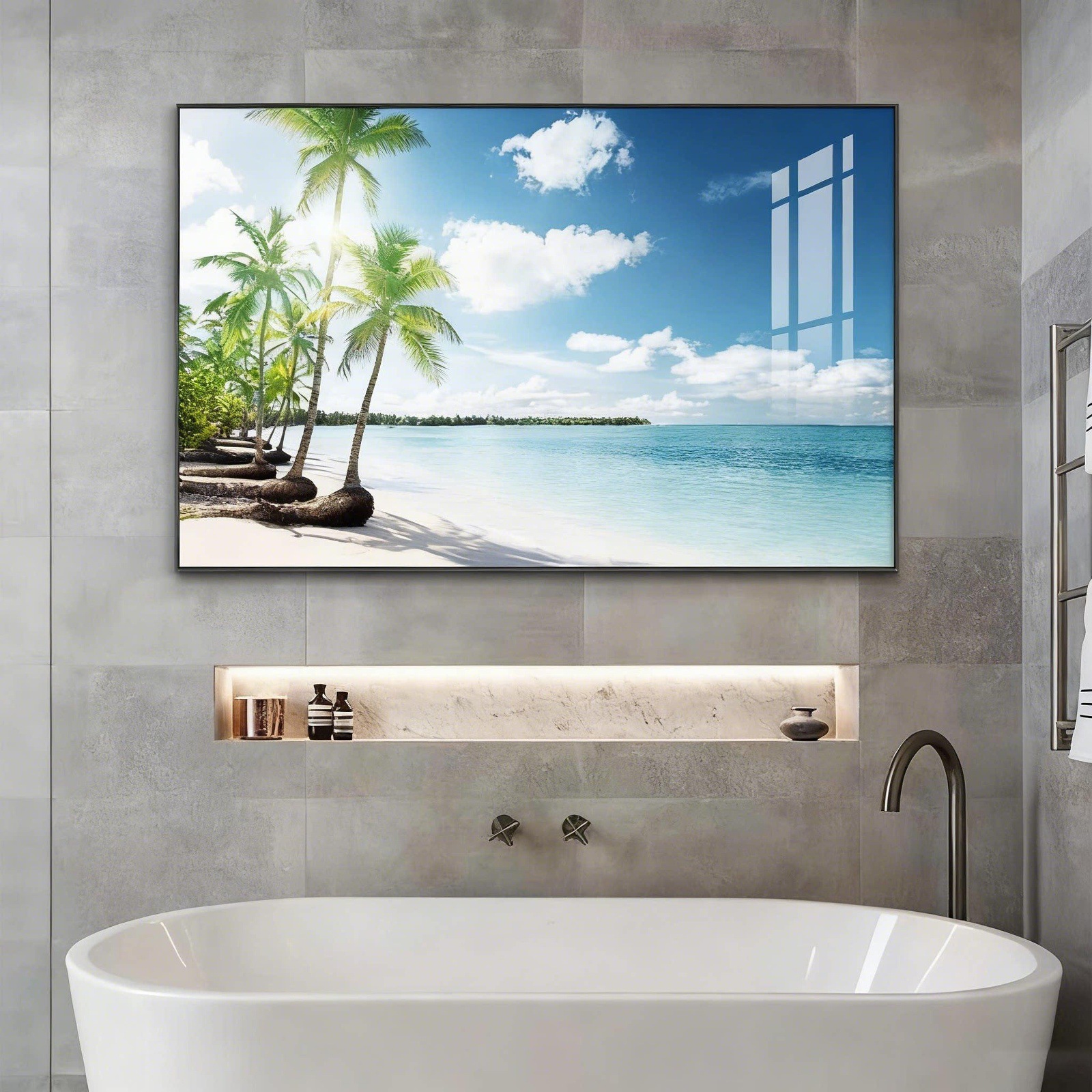 Waterproof bathroom wall art, no drilling required, suitable for hotels, bathrooms, beauty salons, and bedrooms; decorative paintings, wall murals, and ocean-themed wall art