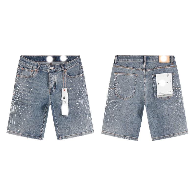 Marca de moda transfronteriza JB purple verano rectas vaqueros lavados de agua para hacer viejos agujeros vaqueros de hombre pantalones cortos de caño purple