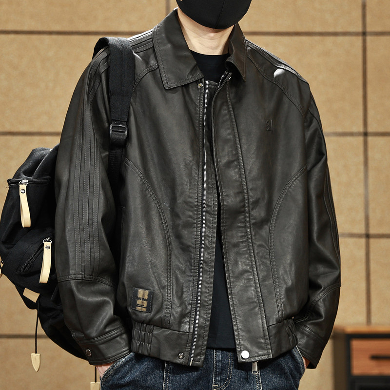 American retro motorcycle leather jacket for men, new vintage trendy brand flight jacket for spring 2026 American retro motorcycle leather jacket for men, new vintage trendy brand flight jacket for spring 2026