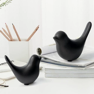 欧美简约黑色陶瓷小鸟抽象摆件定制 客厅家居高级感小鸟桌面摆设