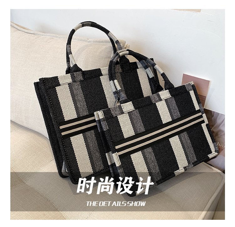 托特包包女2021新款时尚休闲大容量条纹女士休闲旅行手提单肩