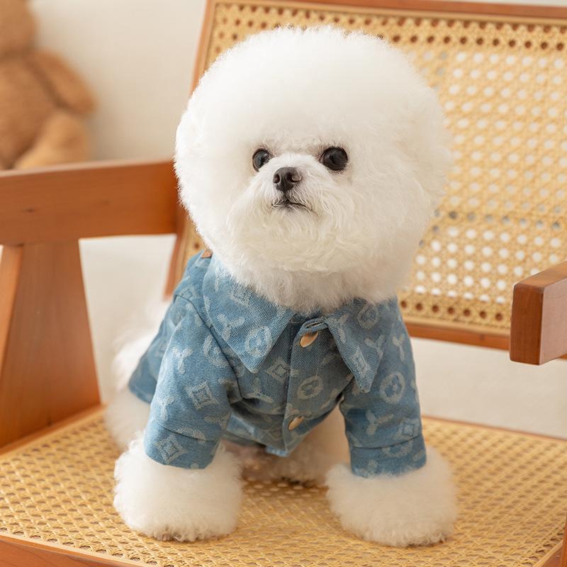Azul Jacquard de tracción cuello alto ropa de mezclilla primavera y otoño salida gruesa tracción de dos patas ropa de perro para mascotas Nuevo